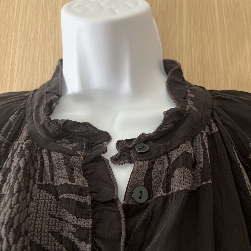 Johnny Was Molli Jaga Blouse Size Small Black Rayon Top Button Down NWT! - Picture 6 of 12